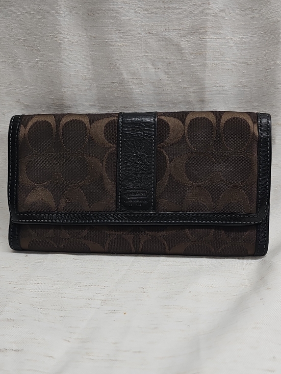 Coach Handbags - Coach Brown Signature Trifold Wallet with Black Trim